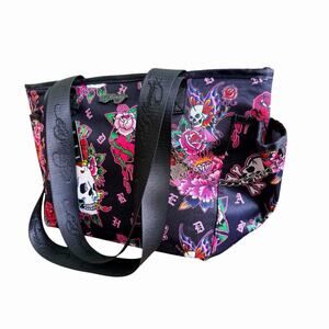 Ed Hardy Lunch Tote Cooler Bag Skull Rose Black Pink Thermal Insulated NWT